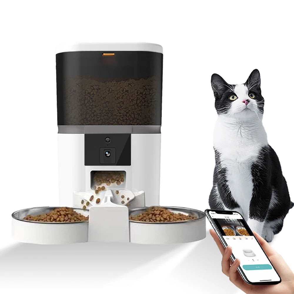 Dispensador de Alimentos para mascotas con cámara integrada.